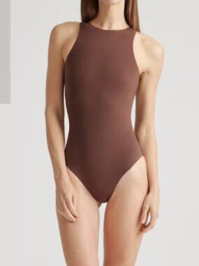 Quince Second Skin High Neck Bodysuit Cocoa M NWT